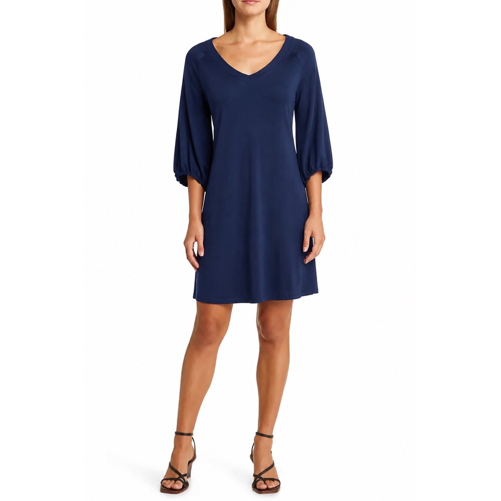 Tommy Bahama Darcy Dress Island Navy Blue V-Neck Lantern Sleeve SW621903 NWT MED
